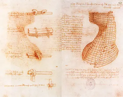 Doble página del manuscrito en el monumento Sforza Leonardo da Vinci